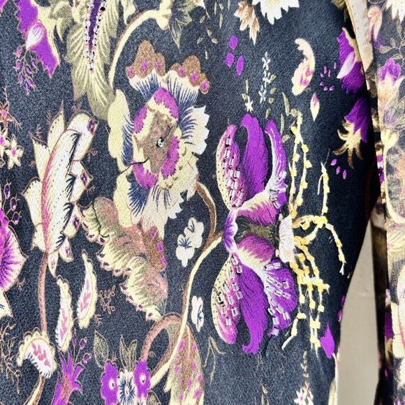 NY City Women 100% Silk Dark Floral Midi Dress 1X Fairy Grunge Whimsigoth Beaded - Picture 6 of 11